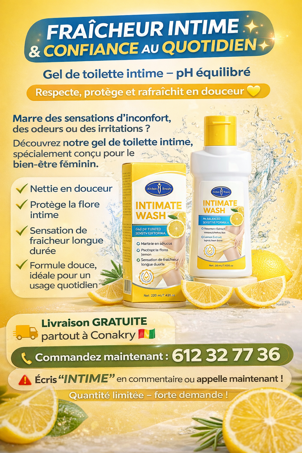 Nettoyant Intime au Citron & Romarin – Éclat, Pureté et Protection Naturelle